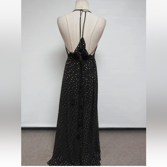 🆕 EXPRESS TASSEL TIE GOLD DOT SURPLICE MAXI DRESS sz XS - Picture 6 of 8
